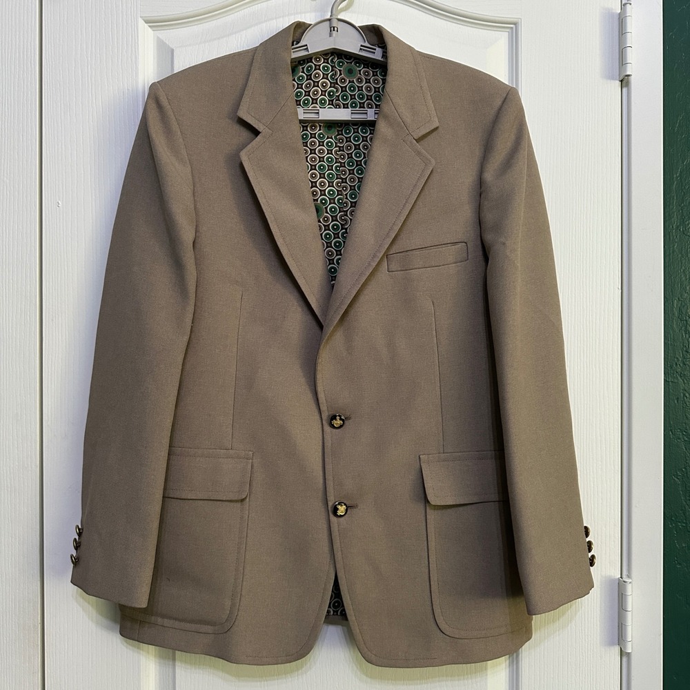 Vintage 70s The Knack Mens Sport Coat Blazer 40R Tan Union Made Retro Disco Mod